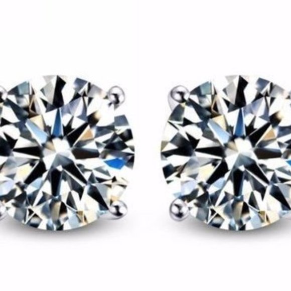 AAA QUALITY Round Cut Diamante Earrings .925 Sterling Silver UNISEX MEN WOMEN - Picture 1 of 9